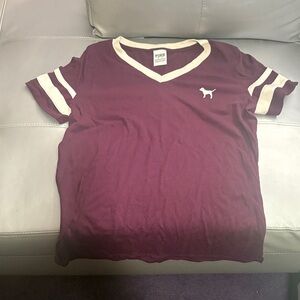 PINK Victoria's Secret women Burgundy V-Neck Tee